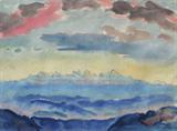 Lot 61:  BRASCH, Hans, (German, 1882-1973): Sunlit Mountain Tops & Clouds, Watercolor, Sight size 18'' x 25 1/2'', pencil signed lower right, dated 1927, fine silver frame, 25 1/2'' x 33 1/2''. Est. $1000/2000**
