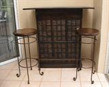 Stone Top Mini Bar w/Two Bar Stools