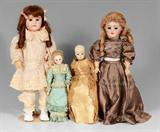 Antique French Bru or Jumeau Quality Fashion Dolls, 13";
Lot 342: Green Dress
Lot 343: Peach Dress
Lot 344: 2 Large German Bisque Head Dolls, 23"