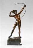 Lot 8: LUGERTH, Ferdinand, (Austrian, 1885-1915): Nude Warrior Archer, Bronze, 26'' h., incised signature to base, dated 1909. Est. $1500/2500**