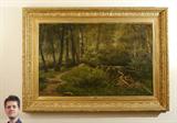 Lot 42: BAERDEMAECKER, Felix, (Belgian, 1836-1878): Oil/Canvas, 37 1/4'' x 57'', signed lower left and dated June 1878, encased in original period gilded gesso frame with minor wear, 52'' x 71 1/2'', older indiscernible labels affixed verso. Est. $3000/5000**
CONDITION: Craquelure throughout, several patches visible verso.
