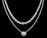 Sparkling Diamond Necklaces:  1085) 14.78 Ctw. Diamond Line Necklace, 18K, 16”; 1057) 1.55 Ct Heart Diamond on Diamond Chain, 8.46 Ctw in 18K gold, 17".