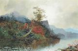 Lot 1196:  CHAPIN, Charles H., (American, 1830-1889): Hudson River Painting, Watercolor, approximately 22'' x 30'', signed lower right, New York, wooden frame 27'' x 34 1/4''. Est. $800/1200**
CONDITION: Not under glass, some minor evidence of water speckling.