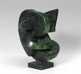 Lot 1010:  ETROG, Sorel, (Romanian/Candian, 1933- ): ''Study of a Hasidic Head'', 1959, Bronze sculpture with greenish-brown patina, abstract arrangement of textured curvilinear and geometric vertical and horizontal levels and planes on a rectangular based, signed in intaglio on one side of the base, #'d 2/7, 13'' h. Est. $5000/8000**