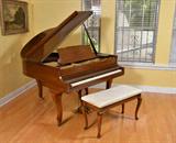 Lot 1100:  1920'S KRANICH & BACH MAHOGANY CASE BABY GRAND PIANO: Serial number 67531, dates to late 1920's. Sold with piano bench. Measures 37 1/4'' high x 58 1/2'' x 54 1/2''. Bench 21 1/2'' h. x 36'' x 15''.
CONDITION: Will require tuning, while it currently plays beautifully we cannot guarantee the soundboards on pianos.