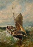 Lot 1158:  CHASE, Harry (Henry), (American, 1853-1889): Sailing Vessel on Rough Seas, Oil/Canvas, 40 1/4'' x 29'', signed lower left, encased in later frame 48 1/4'' x 34 1/4''. Est. $3000/5000**
CONDITION: Wax reline, scattered craquelure throughout, scattered inpaint.
