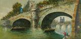 Lot 1460:  DEVITY, Antonio, (Italian, 1901-1993): Bridge Scene, Oil/Canvas, 24'' x 48'', matted and framed 32'' x 56 1/4'' x 2 1/4''d. Est. $400/600**