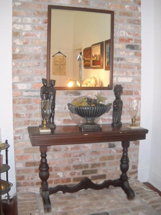 SOFA TABLE WITH WOOD CARVED FIGURINES