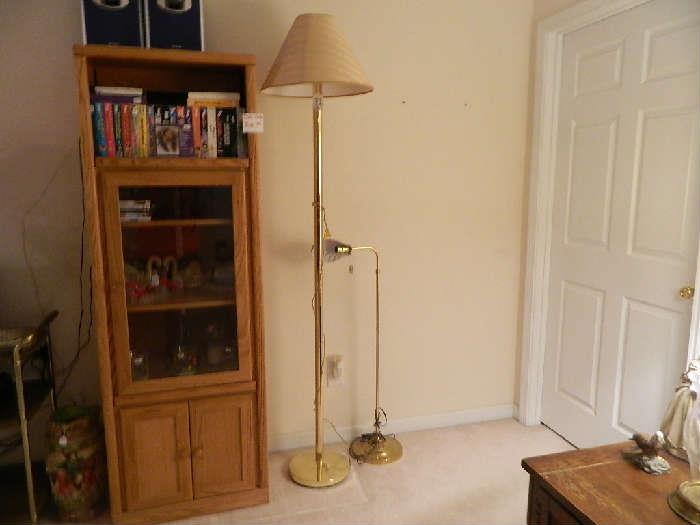 Oak Book Case & Floor Lamps