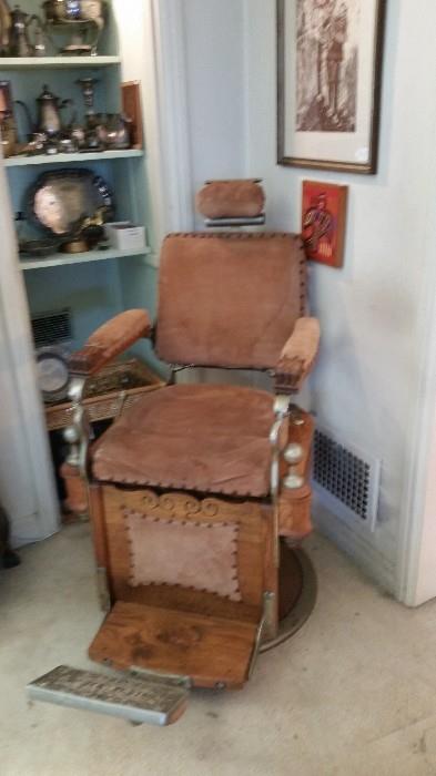 Late 1800's Koch's wood trim (Eastlake style) barber chair.