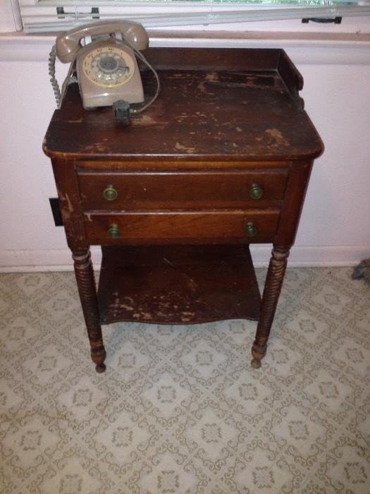 Small Willett bedside table -paintable; vintage rotary phone