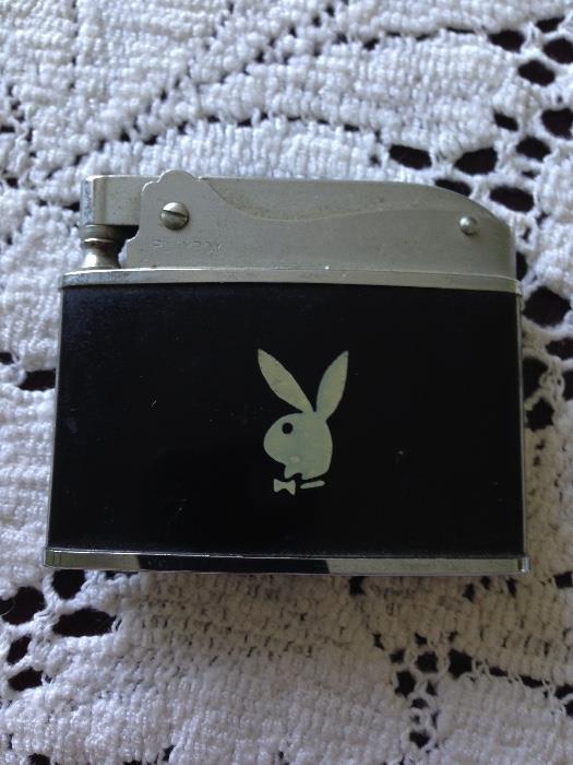 Playboy lighter. Also black satin finish glass coffee cup and spoon