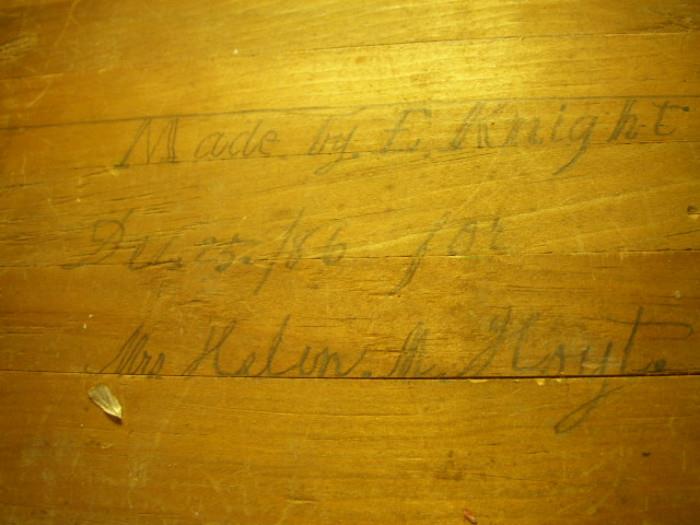 Signature inside drawer of the stand....was a Christmas gift in 1886