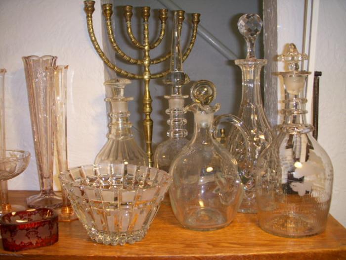 Etched, cut and other decanters, 