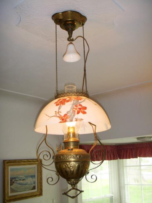 Ca. 1890 hanging oil lamp that has been converted to electricity