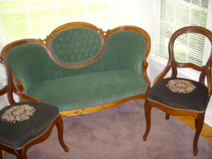 American walnut medallion back settee and 'balloon back' chairs (so-called because of their resemblance to hot-air balloons of the time....19th century)