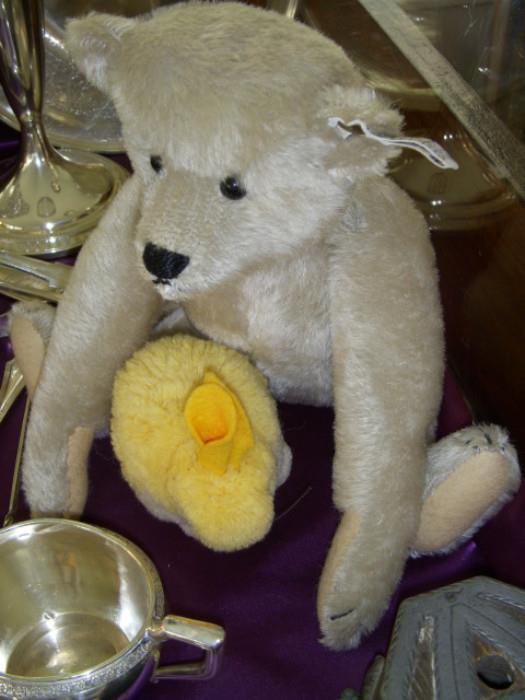 Steiff.  Bunny retains button, but tag is gone.  Both tag and button in the bear's ear, as shown