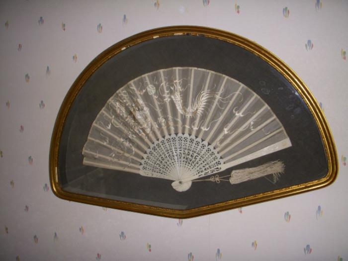 Framed fan with history on back of frame...Ca. 1900