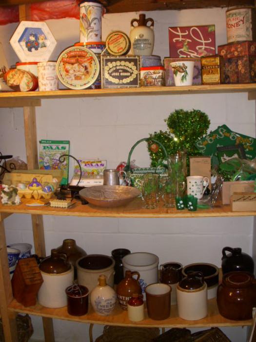 Crocks, St. Patrick's Day items, Tins, etc.