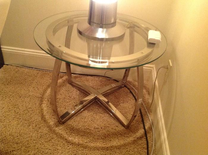 Modern Round Glass Top Brass End Table - 1 of 2  