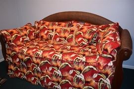 Wicker Frame Day Bed with Trundle and beautiful Bark Cloth
