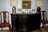 Ethan Allen Chinese buffet, litho tin canister lamps, Waterford