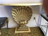 Shell console table with faux marble top and base