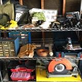 Saw, sander, great nuts and bolts 3 tier divided holder, leather work belt, etc.
