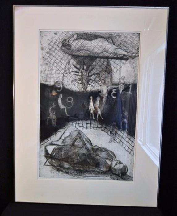 Marion Epstein (American 20th C.) "Perchance to Dream" etching, signed, titled, and inscribed A.P. in pencil, matted and framed 