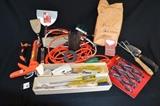 Lot of Assorted Tools-screwdrivers, allen wrenches, surge protector, garden tools, pry bar, ext. cord, new 6pc Husky plier set, caulk gun