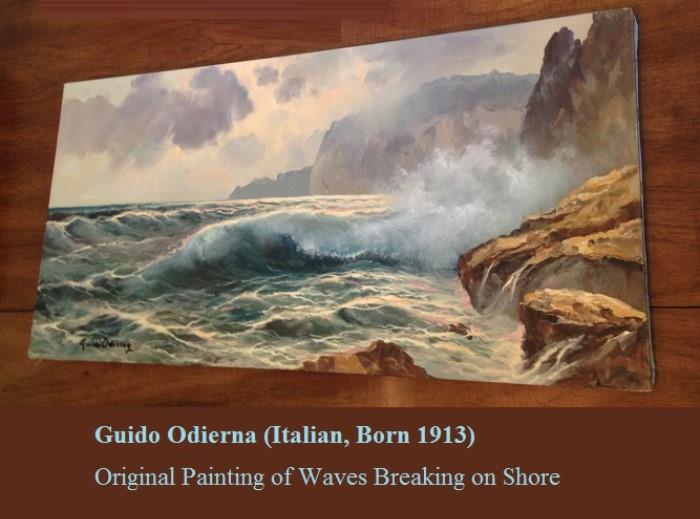 Guido Odierna Original Painting of Waves Breaking on Shore, Signed on Front and Back details.aspx)