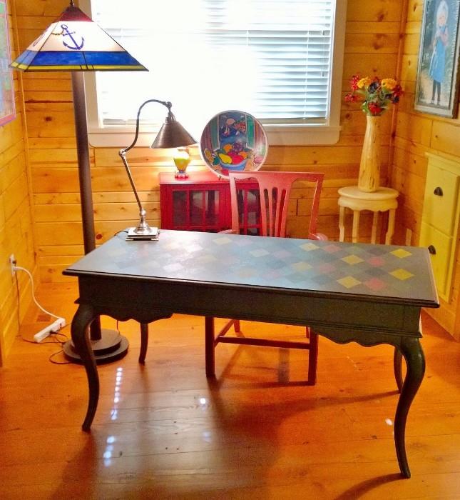 Hickory Mfg. Custom Desk. Custom Stained Glass Nautical Floor Lamp