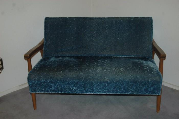 Danish Mid Century Modern,  crush blue velvet seat