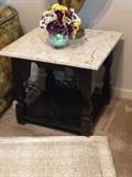 Antique End Tables (2). Metal Scrollwork with Marble Tops