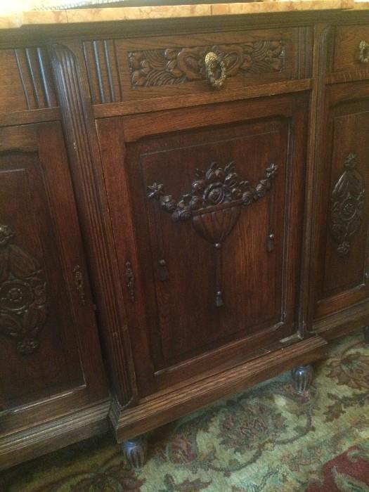 English oak buffet with fabulous carving