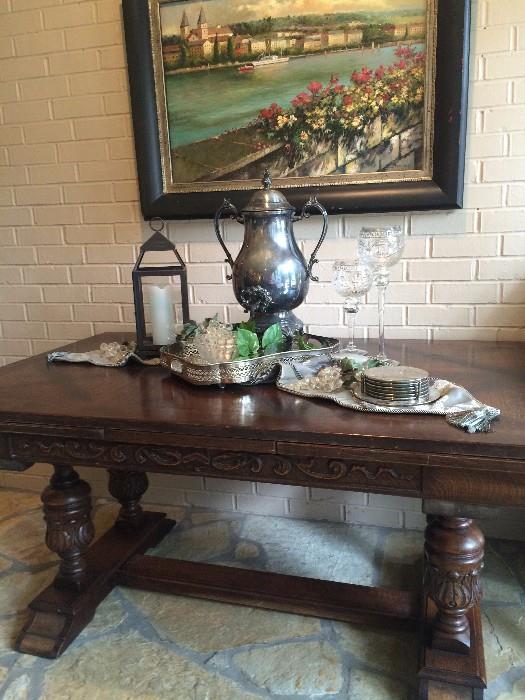 Striking antique library table