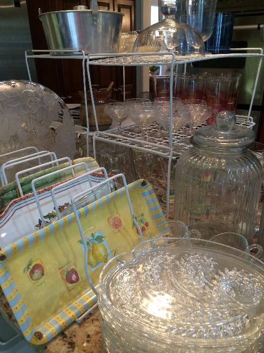 Variety of trays, plates, and serving pcs.