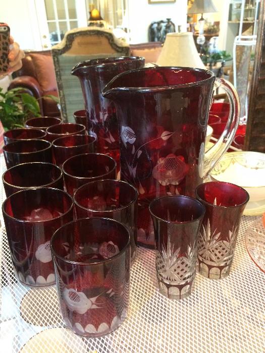 Red pitcher and glasses set