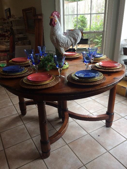 Round dining table (has 2 leaves); good-looking rooster