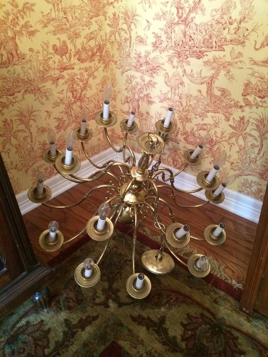 Eighteen bulb brass candelier