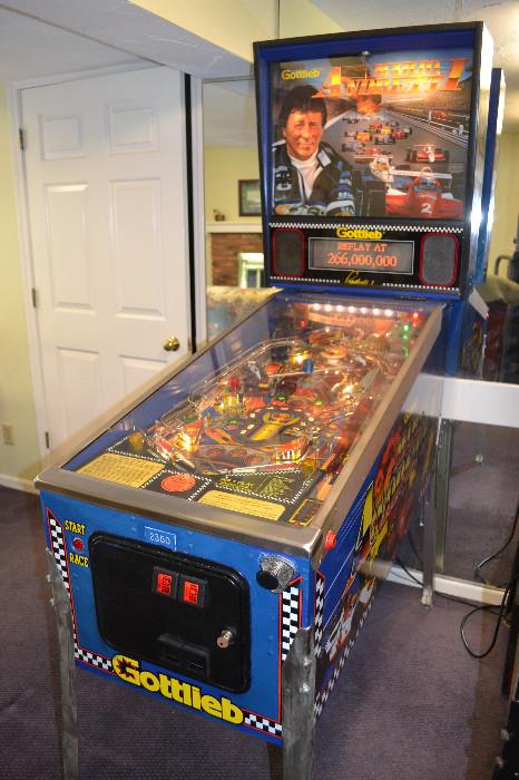 Mario Andretti Vintage Pinball Machine by Gottlieb, 1995 in great working condition.