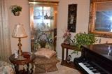 Mirrored Curio Cabinet, Pillows, Sofa Table (Piano has been sold)