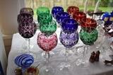 Crystal Stemware; handcrafted in Hungary. Blue swirl bowl is Murano.
