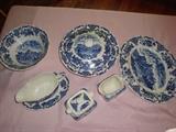 Enoch Wedgwood blue transfer ware "Castles" serving pieces