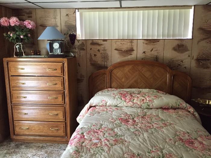 Vintage Bedroom suite of Double Bed, Dresser with Mirror and Chest