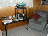La-Z-Boy recliner - some of the kitchen items including Wilton Cake pans. 
