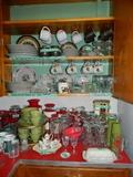 Complete set of Strawberry dishes, Vintage dishes from 1970's, Tupperware glasses, collectible child's tea set, Melmac green dishes, glass sets