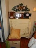 excellent vintage chest, old jewelry boxes, wall decor, pillows