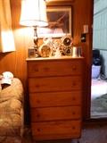 Small chest, lamp, miscellaneous items
