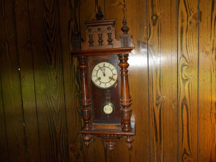 ANTIQUE Wall Clock - Needs Repair - Beautiful Condition - 32" TALL X 11.5" WIDE